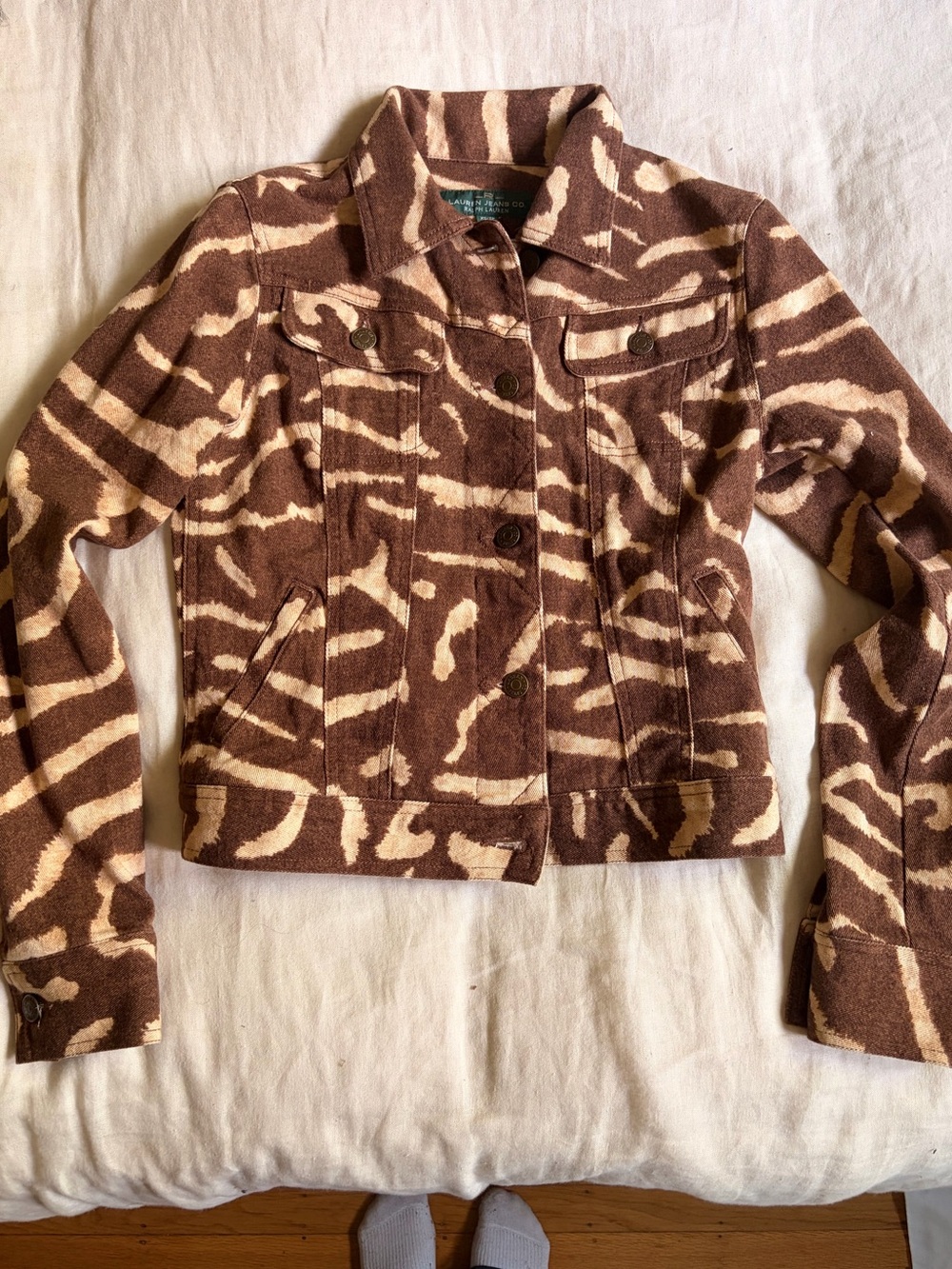 Ralph Lauren Brown & Cream Zebra Jean Jacket